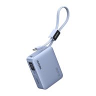   Ugreen PB584 10 000 mAh-s hordozható akkumulátor, USB + USB-C, 33 W, beépített kábellel (szürke)