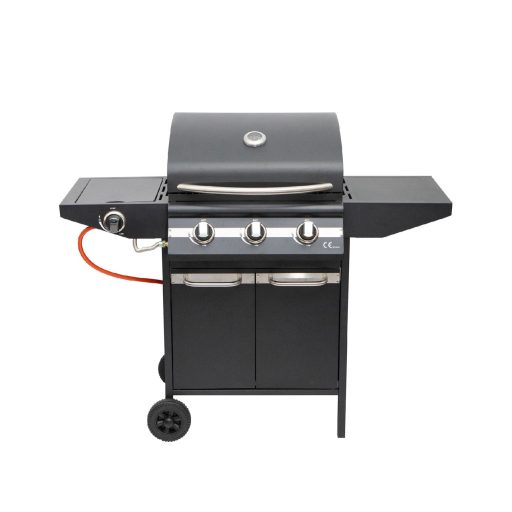 Home GRG01 gázgrill, 3 főégővel, 1 oldalégővel, 3,2 kW teljesítmény égőnként, nyomásszabályozó készlettel