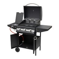   Home GRG01 gázgrill, 3 főégővel, 1 oldalégővel, 3,2 kW teljesítmény égőnként, nyomásszabályozó készlettel