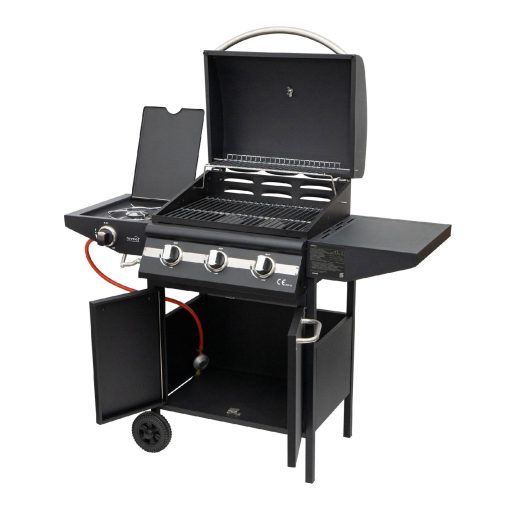 Home GRG01 gázgrill, 3 főégővel, 1 oldalégővel, 3,2 kW teljesítmény égőnként, nyomásszabályozó készlettel